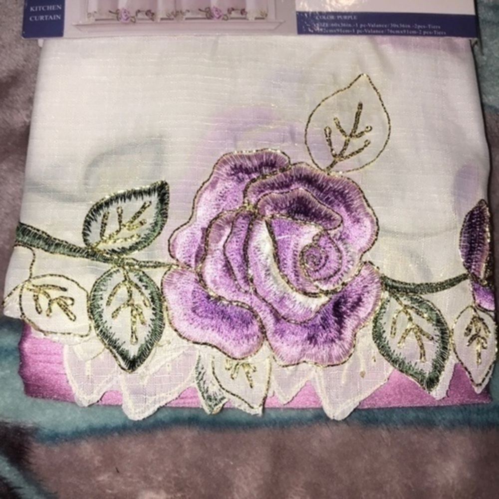 3PC Belinda Purple Embroidery Kitchen Curtain Set